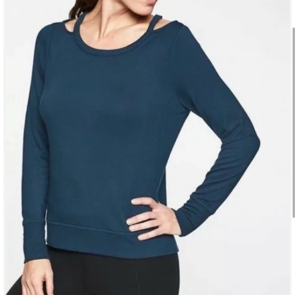 Athleta Consolation Dark Teal Blue Cut Out Super Soft Pullover Sweater Small